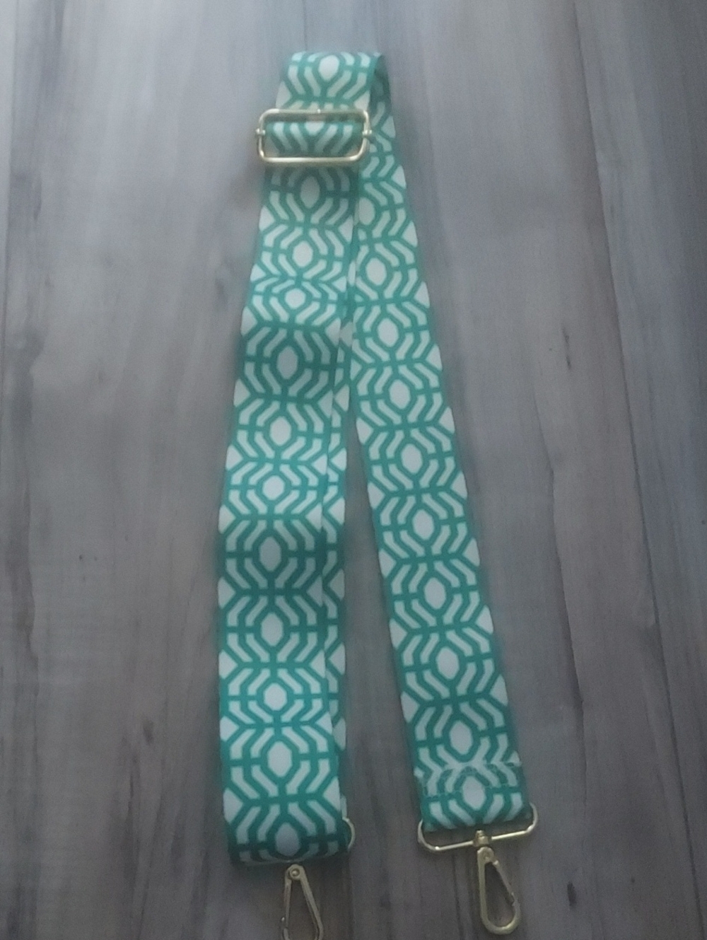 Adjustable Teal and White Geometric Bag Strap